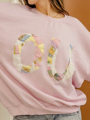 Large OU Quilted Applique Pink Thrifted Sweatshirt