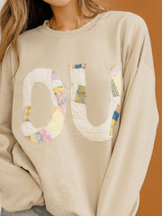 OU Quilted Applique Sand Thrifted Sweatshirt