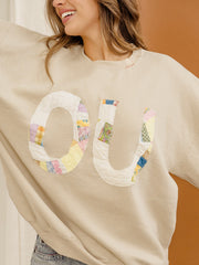 OU Quilted Applique Sand Thrifted Sweatshirt