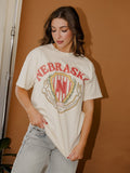 Nebraska Huskers Striped Crest Off White Thrifted Tee