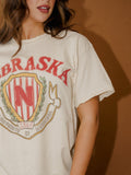 Nebraska Huskers Striped Crest Off White Thrifted Tee