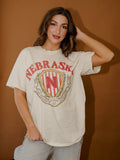 Nebraska Huskers Striped Crest Off White Thrifted Tee