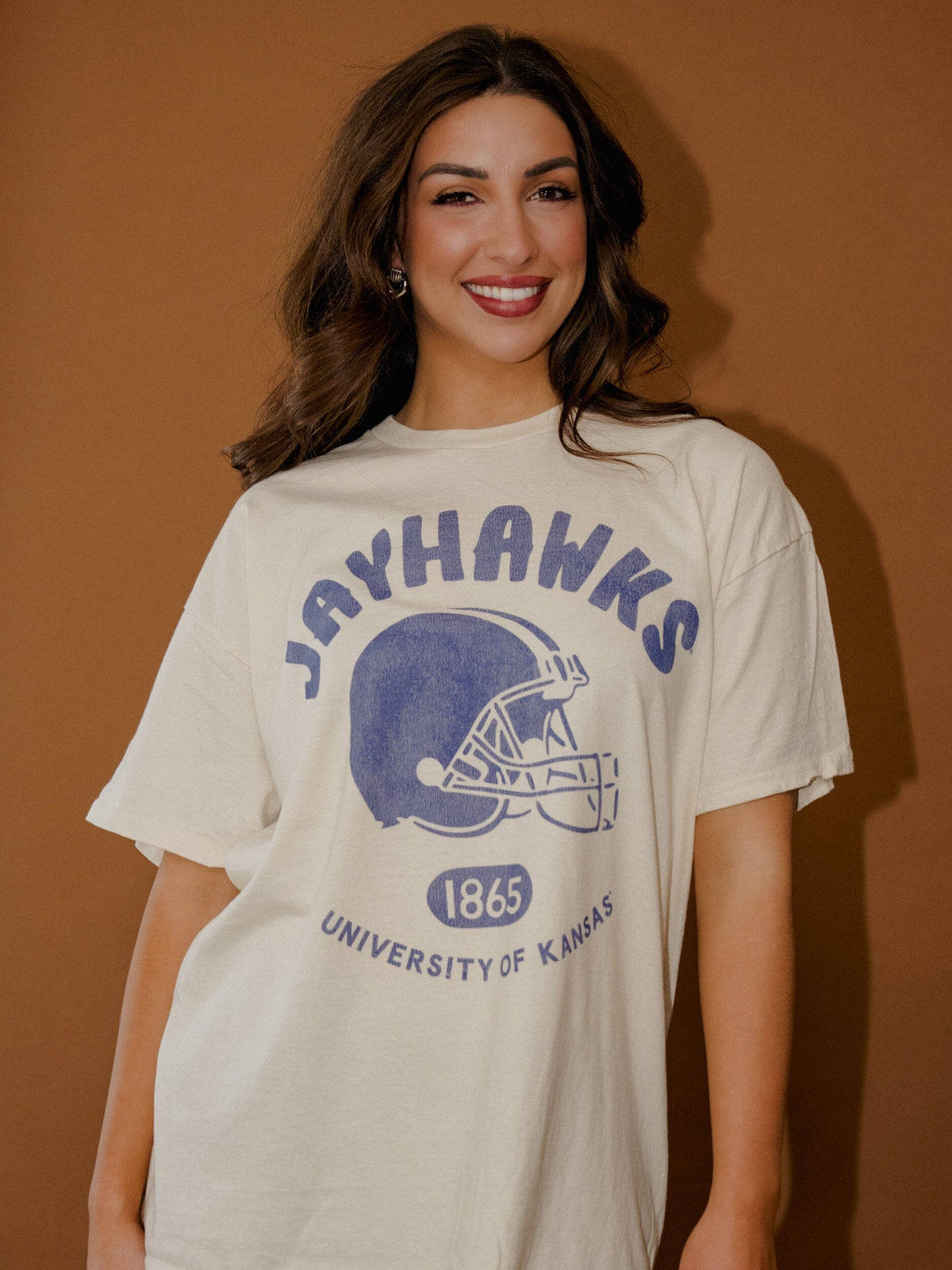 KU Jayhawks Varsity Stamp Off White Thrifted Tee