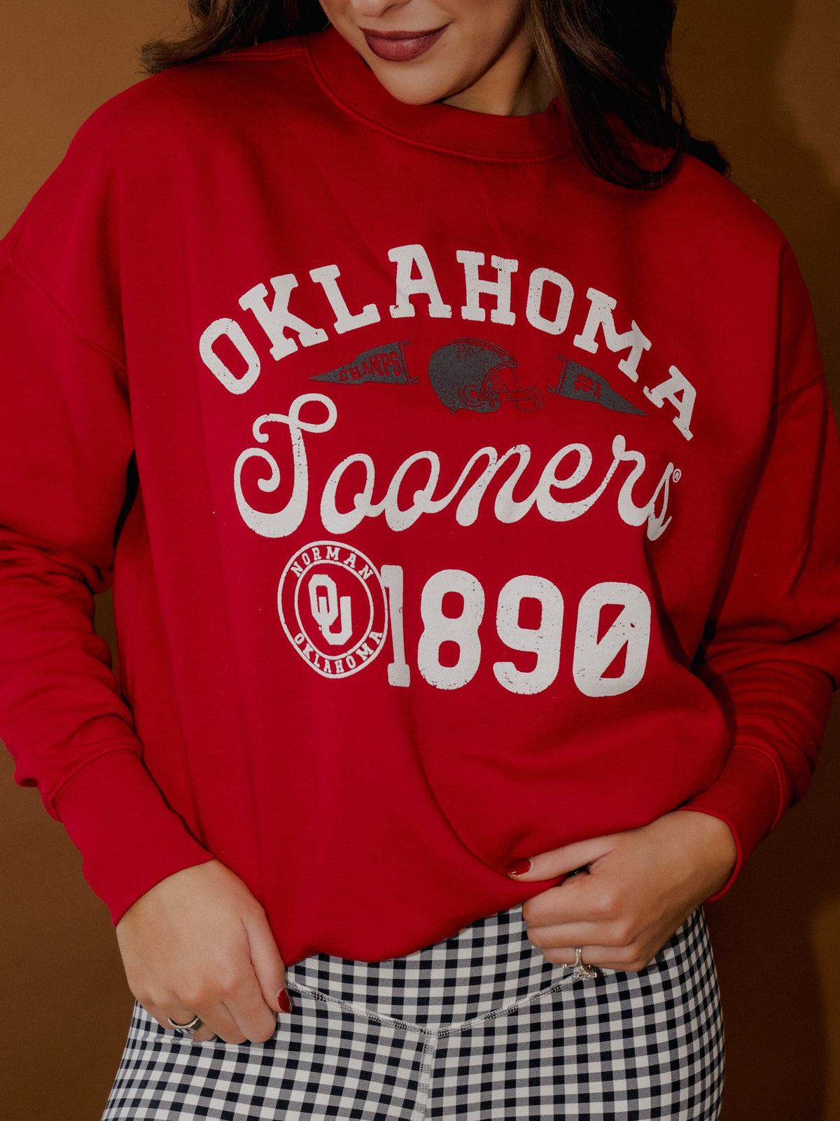 OU Sooners Football Icon Red Oversized Crew Hi-Dive Sweatshirt