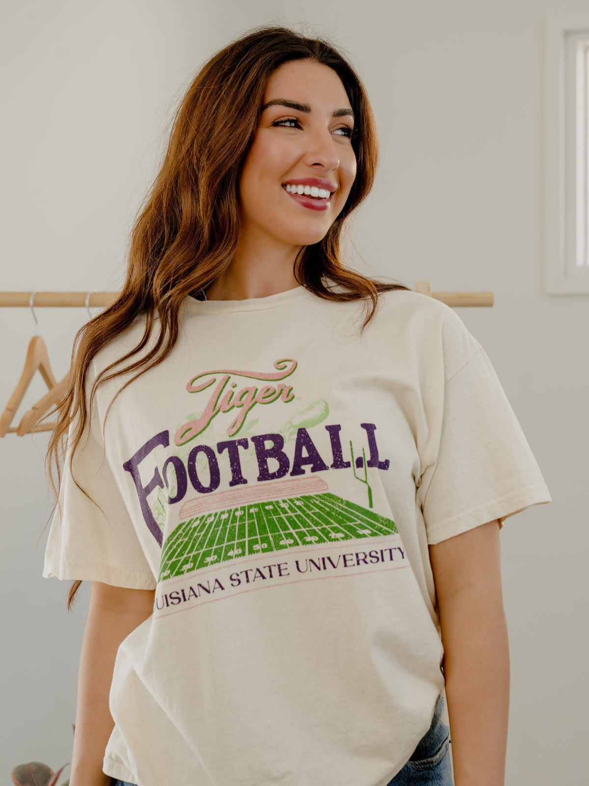 LSU Tigers Football Field Off White Thrifted Tee