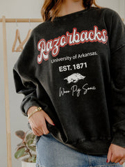 Arkansas Razorbacks Letterman Charcoal Chrome Hi Dive Sweatshirt