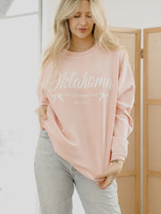 Oklahoma Est. Bows Pink Corded Crew Sweatshirt