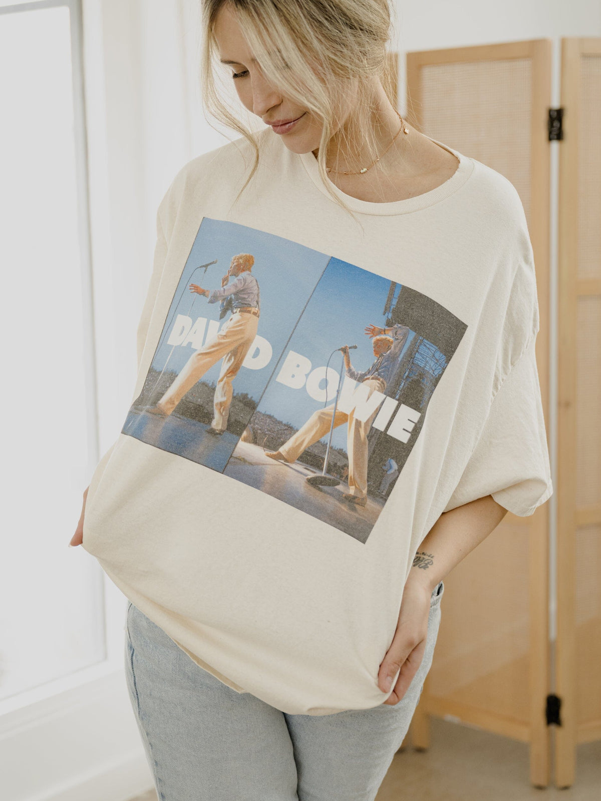 David Bowie 1983 Tour Off White One Size Oversized Tee