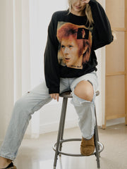 David Bowie Overlapping Pic Black Thrifted Sweatshirt