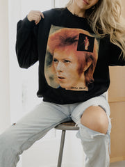 David Bowie Overlapping Pic Black Thrifted Sweatshirt