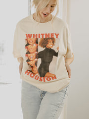 Whitney Houston Smile Off White Thrifted Distressed Tee