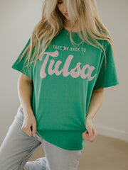 Take Me Back to Tulsa Green Thrifted Tee