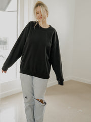 LivyLu Blank Thrifted Black Sweatshirt