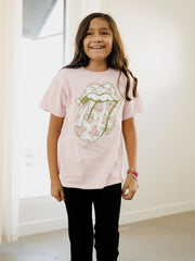 Children's Rolling Stones Floral Lick Pink Thrifted Tee