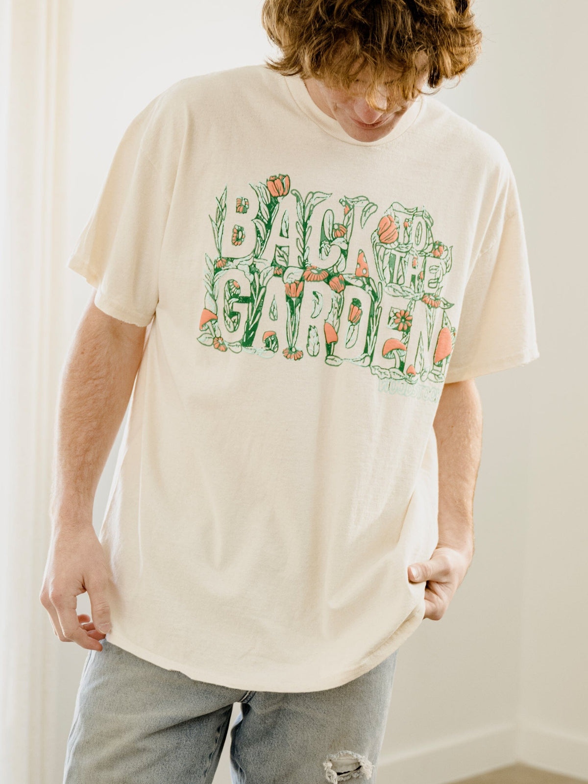 Woodstock Garden Puff Ink Off White Thrifted Distressed Tee