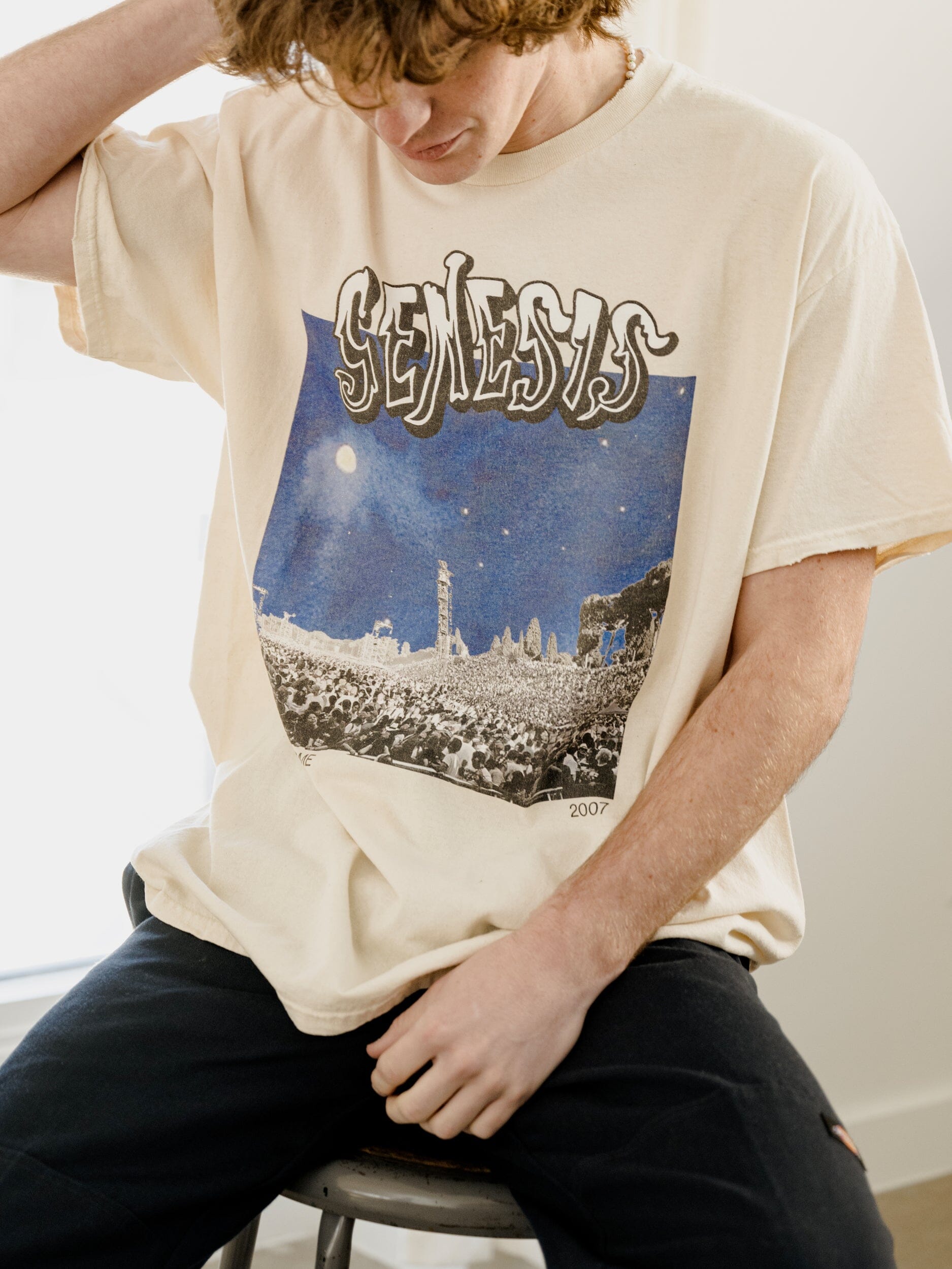Genesis Live in Rome Off White Thrifted Distressed Tee