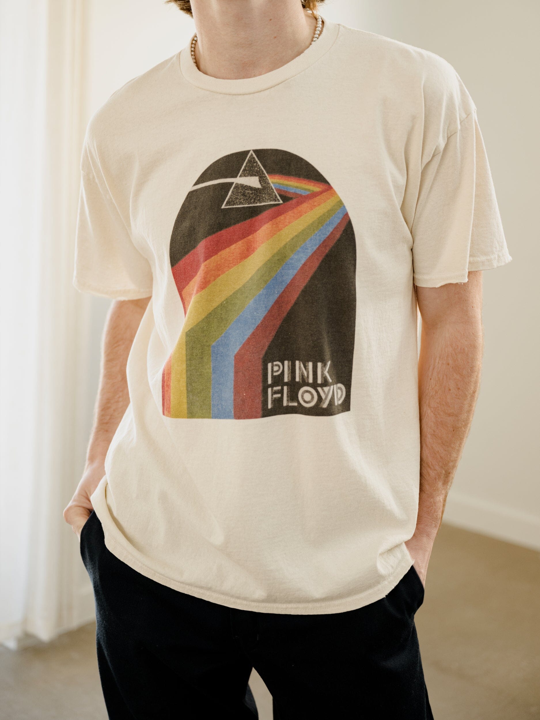 Pink Floyd Dark Side of The Moon Off White Thrifted Distressed Tee