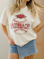 Arkansas Razorbacks Mascot Baseball Off White Thrifted Tee