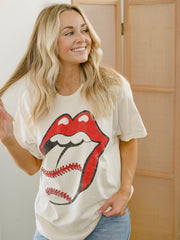 Rolling Stones Baseball Lick Off White Thrifted Distressed Tee