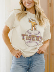 LSU Tigers Mascot Baseball Off White Thrifted Tee