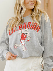 OU Sooners Cartoon Mascot Puff Ink Gray Thrifted Sweatshirt