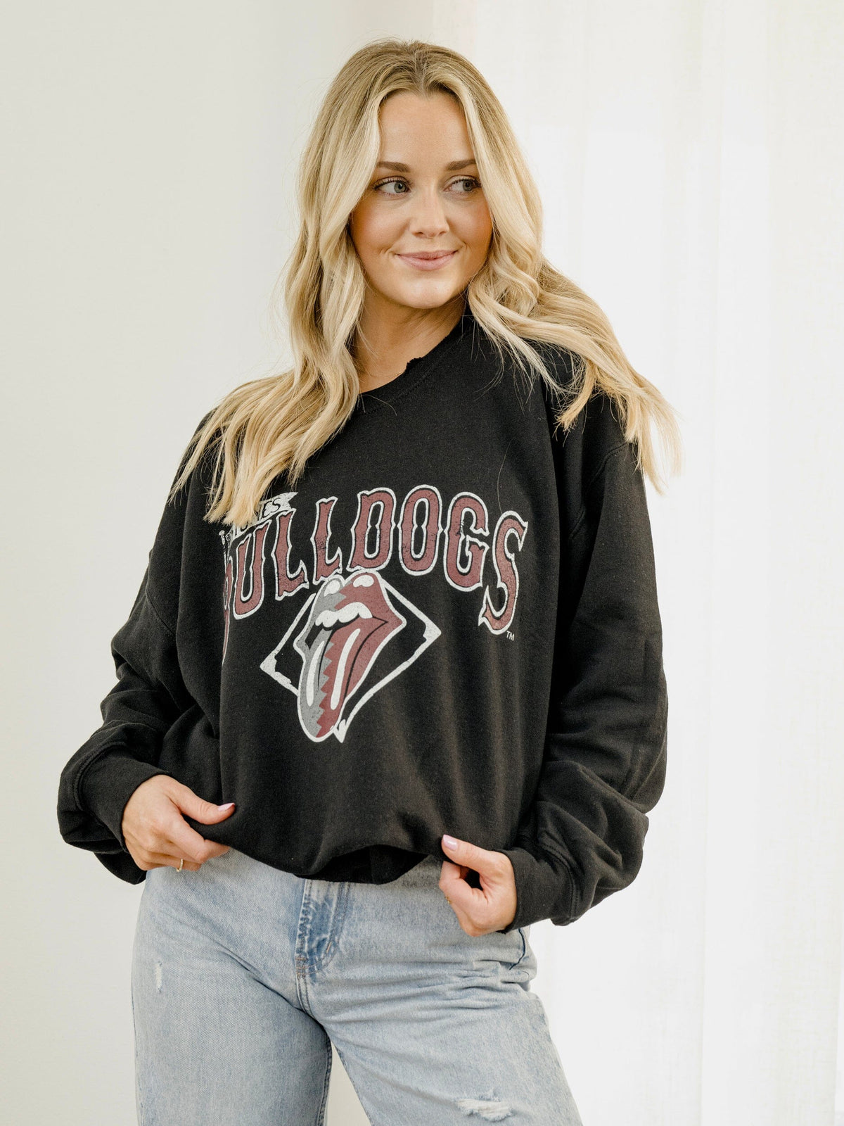 Rolling Stones MSU Bulldogs Baseball Diamond Black Thrifted Sweatshirt