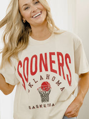 OU Sooners Basketball Athletics Off White Thrifted Tee