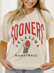 OU Sooners Basketball Athletics Off White Thrifted Tee