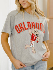 OU Sooners Cartoon Mascot Puff Ink Gray Thrifted Tee