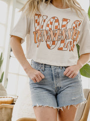 Vols Twisted Check Off White Cropped Tee