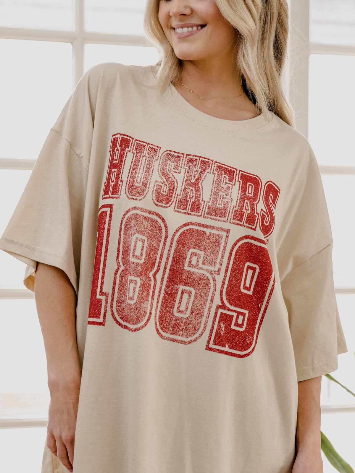 Nebraska Huskers Player Off White One Size Tee