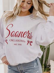 OU Sooners Established Bows White Corded Crew Sweatshirt