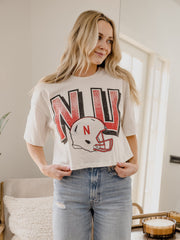 Nebraska Huskers Helmet Fade Off White Cropped Tee