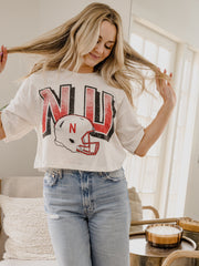 Nebraska Huskers Helmet Fade Off White Cropped Tee