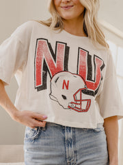 Nebraska Huskers Helmet Fade Off White Cropped Tee