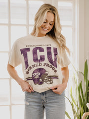 TCU Horned Frogs Established Date Helmet Off White Thrifted Tee