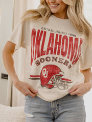 OU Sooners Established Date Helmet Off White Thrifted Tee