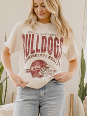 Mississippi State Bulldogs Established Date Helmet Off White Thrifted Tee