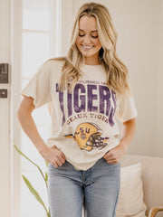 LSU Tigers Established Date Helmet Off White Thrifted Tee