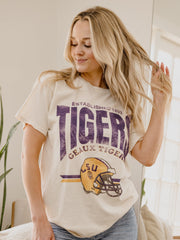 LSU Tigers Established Date Helmet Off White Thrifted Tee