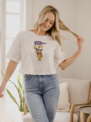 LSU Tigers Mascot Flag Off White Cropped Tee