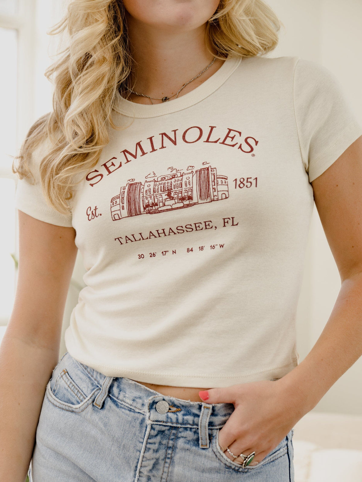 FSU Seminoles Stadium Coordinates Off White Micro Cropped Tee