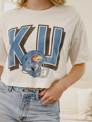 KU Jayhawks Helmet Fade Off White Cropped Tee