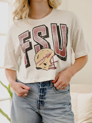 FSU Seminoles Helmet Fade Off White Cropped Tee