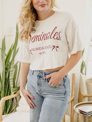 FSU Seminoles Established Bows Off White Cropped Tee