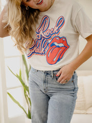 Rolling Stones KU Jayhawks Malibu Puff Ink Off White Cropped Tee