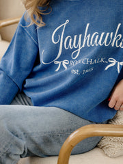 KU Jayhawks Established Bows Blue Corded Crew Sweatshirt