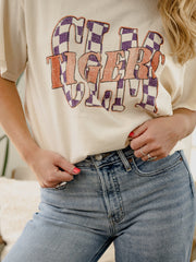 Clemson Tigers Twisted Check Off White Thrifted Tee