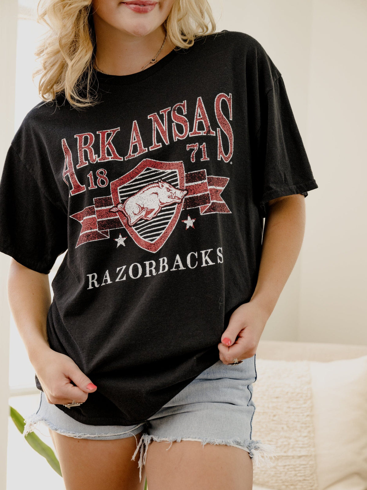 Arkansas Razorbacks Pep Rally Black Thrifted Tee