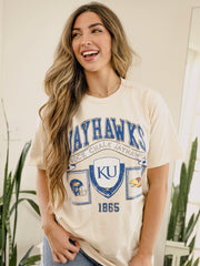 KU Jayhawks Prep Patch Off White Thrifted Tee